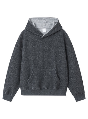 cleanfit美式复古麻灰色无绳连帽衫卫衣男款430g秋冬重磅overszie