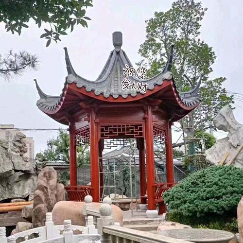 古建六角凉亭实木长廊园林景观庭院别墅防腐亭子户外休闲厂家