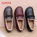 舒适一脚蹬妈妈冬鞋 意迪森新款 加绒加厚保暖防滑毛毛鞋 冬季 女棉鞋