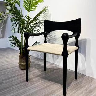 实木藤编餐椅休闲椅子中古风民宿家用靠背室内麻绳藤椅天然纯藤