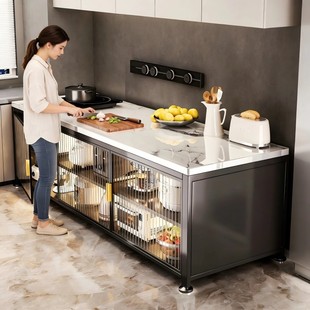 厨房置物架落地岩板多层功能靠墙钢制收纳餐边切菜工作台储物橱柜