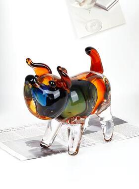 博山古法纯手工反影琉璃狗摆件小狗工艺品客厅玄关电视柜软装饰品