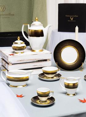 德国进口Falken陶瓷餐具欧式24K金奢华杯碗碟酒店摆台黑金套装