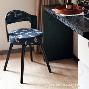 高级感化妆椅主卧梳妆台椅子卧室旋转美式复古梳妆凳实木美甲凳子