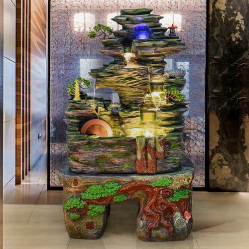 直销家居客厅玄关落地流水加湿摆件室内装饰假山鱼缸景观创意礼品