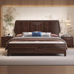 新中式乌金木实木床1.8M主卧双人高端大气简约轻奢气压储物卧室床