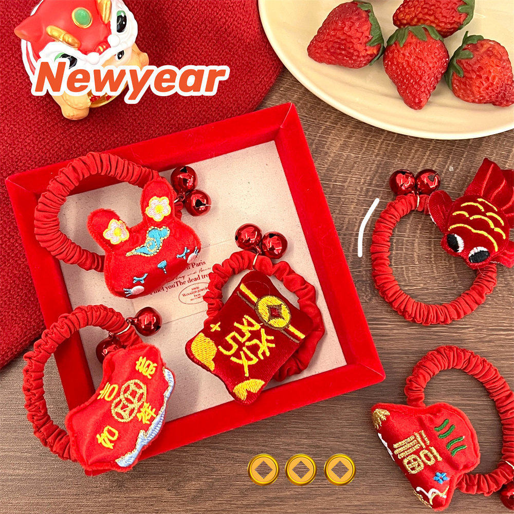 新年喜庆发绳少女心福袋红铃铛皮筋百搭儿童不伤发扎马尾头绳发饰