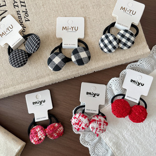 福利可爱小号儿童小香风红色发绳发圈百搭格纹女童对扎头绳发饰