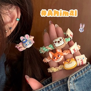 可爱卡通动物编织发圈少女心狐狸小兔麻花皮筋高弹力马尾发绳头饰