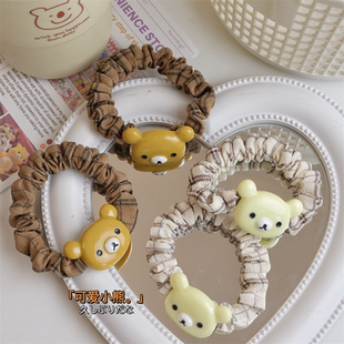 可爱格子轻松熊肥肠圈女高弹力扎头绳不伤发高马尾丸子头橡皮筋