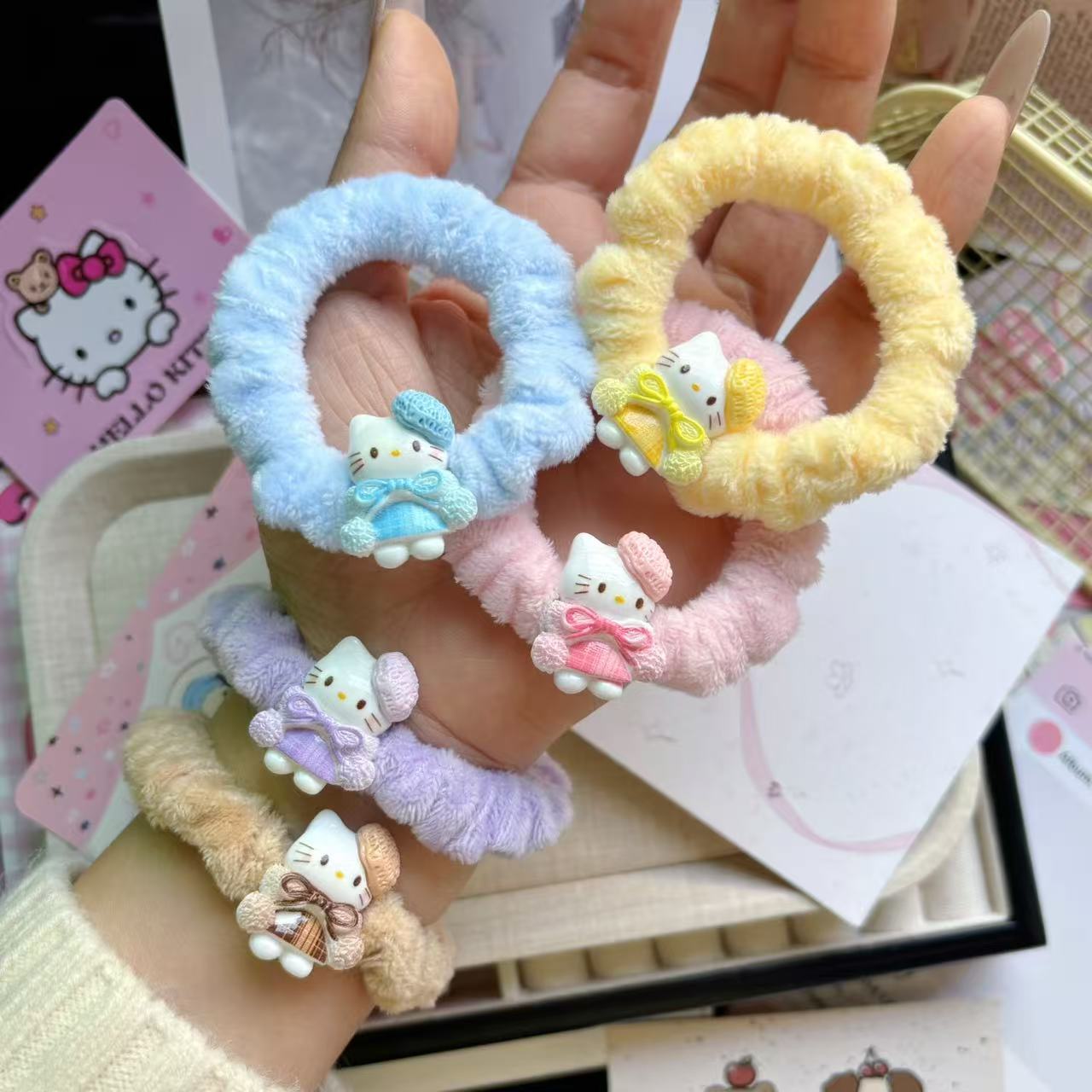 秋冬围巾小猫咪可爱发圈奶呼呼高弹力ins少女发圈甜美卡通发饰qc