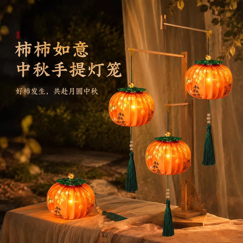 柿柿如意灯笼中秋节儿童手提花灯绿植树上挂件中秋氛围布置装饰品