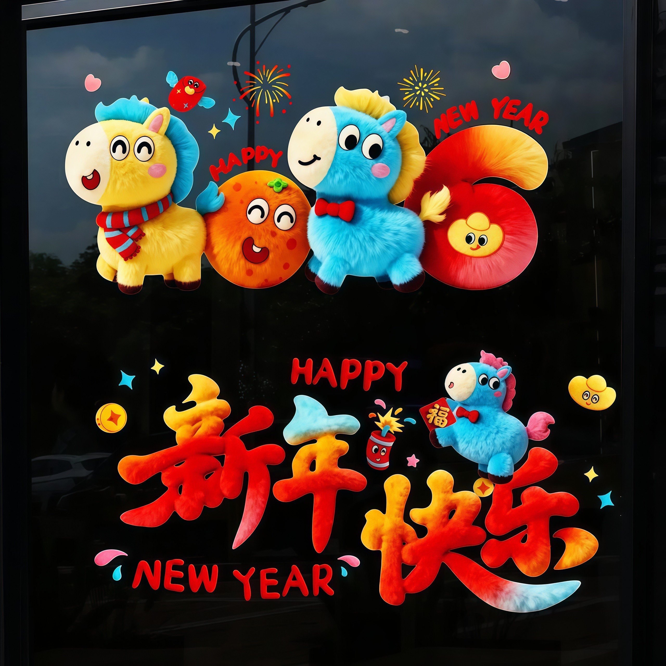 2026马年5D毛绒静电窗贴