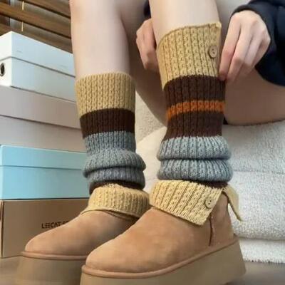 针织堆堆袜套女款秋冬季保暖雪地靴袜子拼色y2k亚文化腿套小腿袜