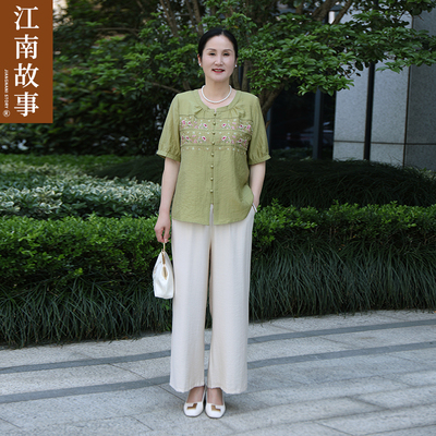 JIANGNAN STORY/江南故事妈妈装夏季套装中老年女休闲休闲两件套