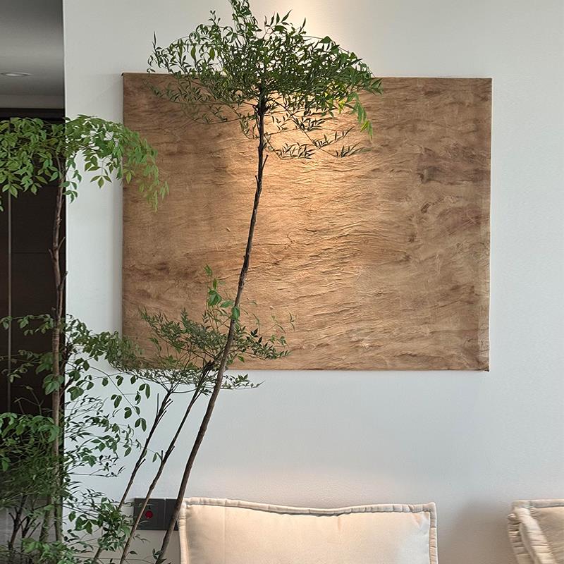 中古风仿树皮挂画客厅装饰画侘寂风餐厅壁画卧室床头复古挂画壁画