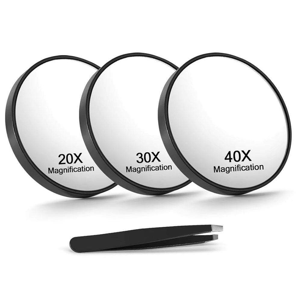 跨境放大镜子去黑头20倍毛孔扩大挤痘痘小巧便携化妆镜30X10X吸盘