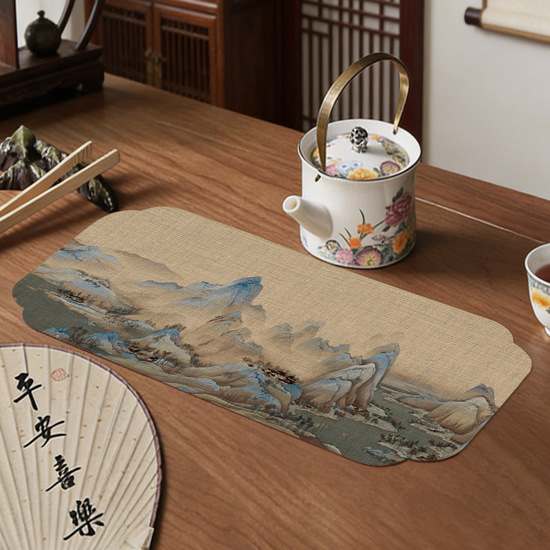 2026新款轻奢高端禅意山水古画轻奢小尺寸茶几席垫干泡席专用定制