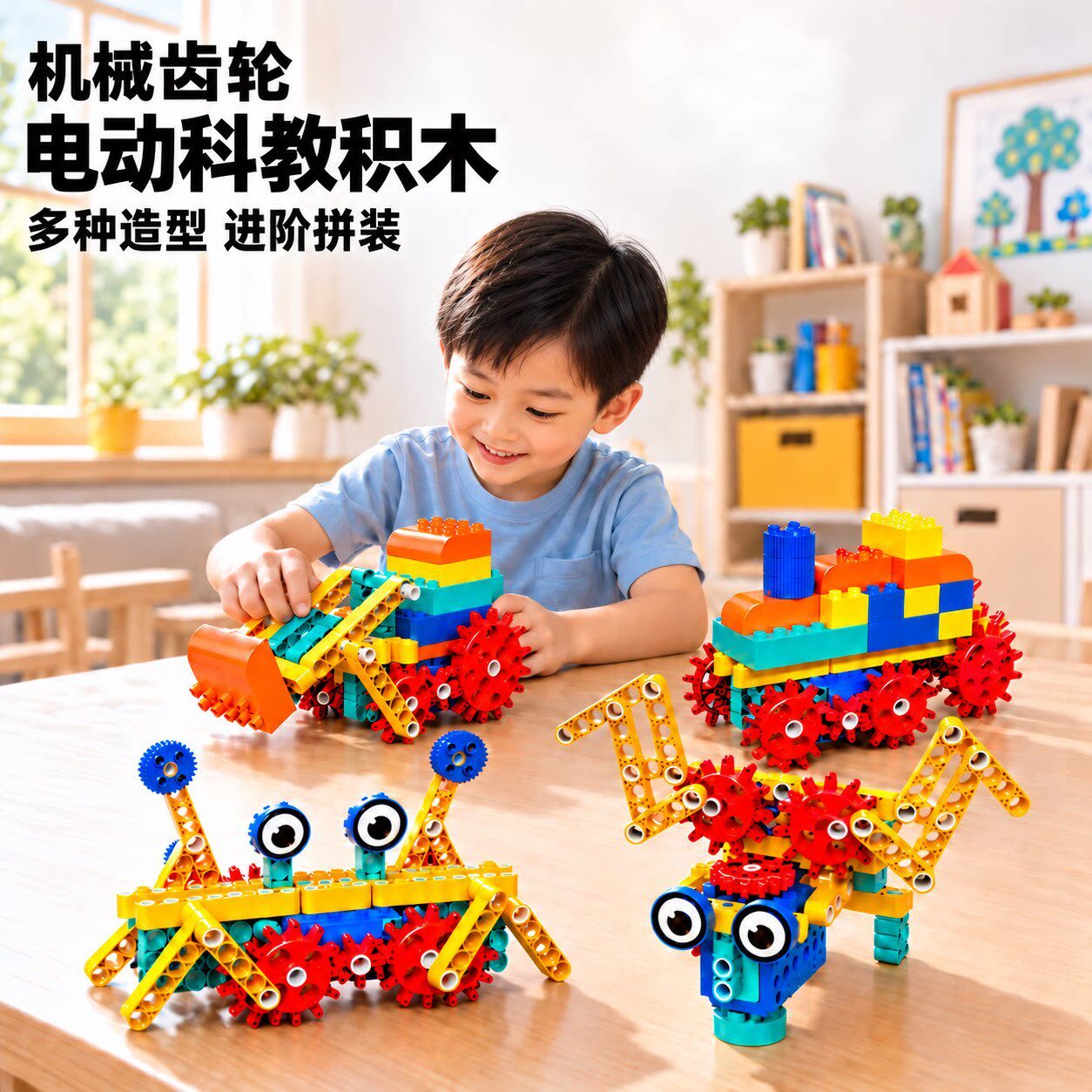 大颗粒电动编程机器人积木幼儿园早教教具小学生科教拼装遥控玩具
