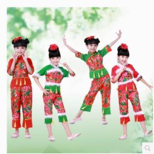 儿童东北二人转演出服装 新款 民族风秧歌服女童大花布舞蹈表演服