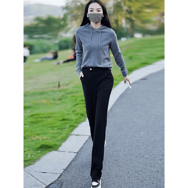 时尚高腰垂c感直筒裤女士2024秋季新款黑色百搭气质显瘦休闲西裤