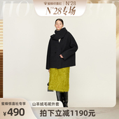 N28专场 山羊绒毛呢外套女士秋冬带围巾