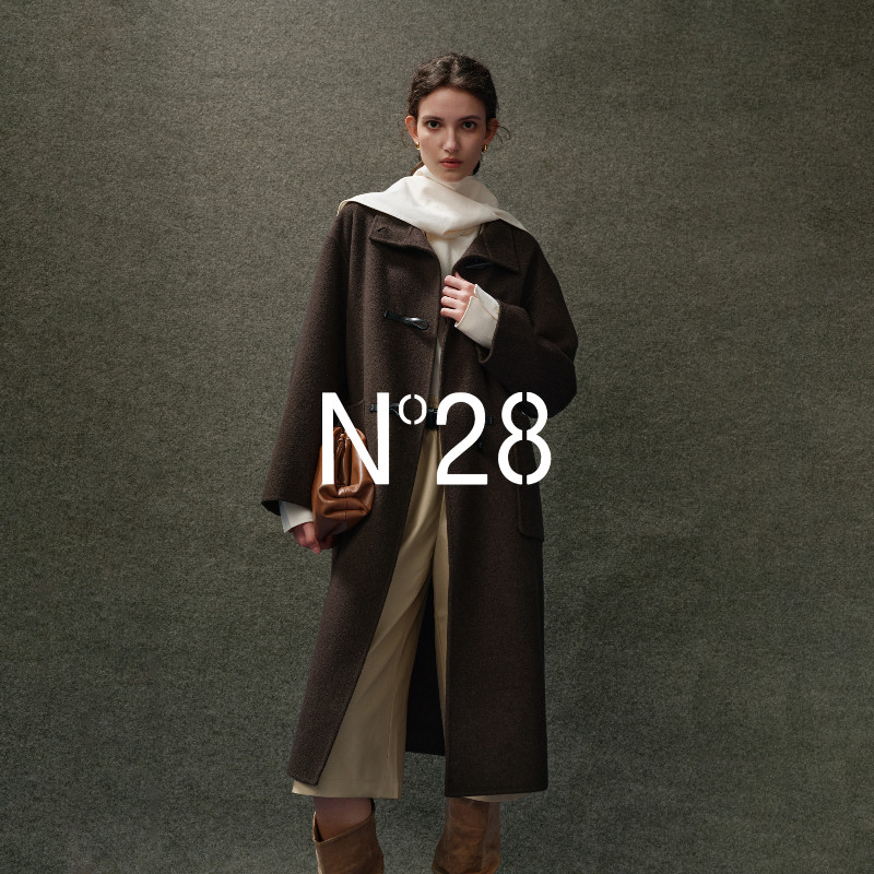 N°28山羊绒双面呢大衣女春秋通勤立领长款牛角扣毛呢外套