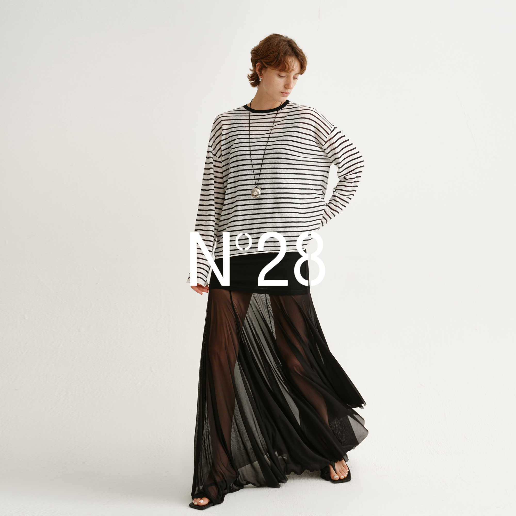 N°28【吴昕同款】条纹圆领长袖T恤女早秋新款宽松慵懒风亚麻上衣