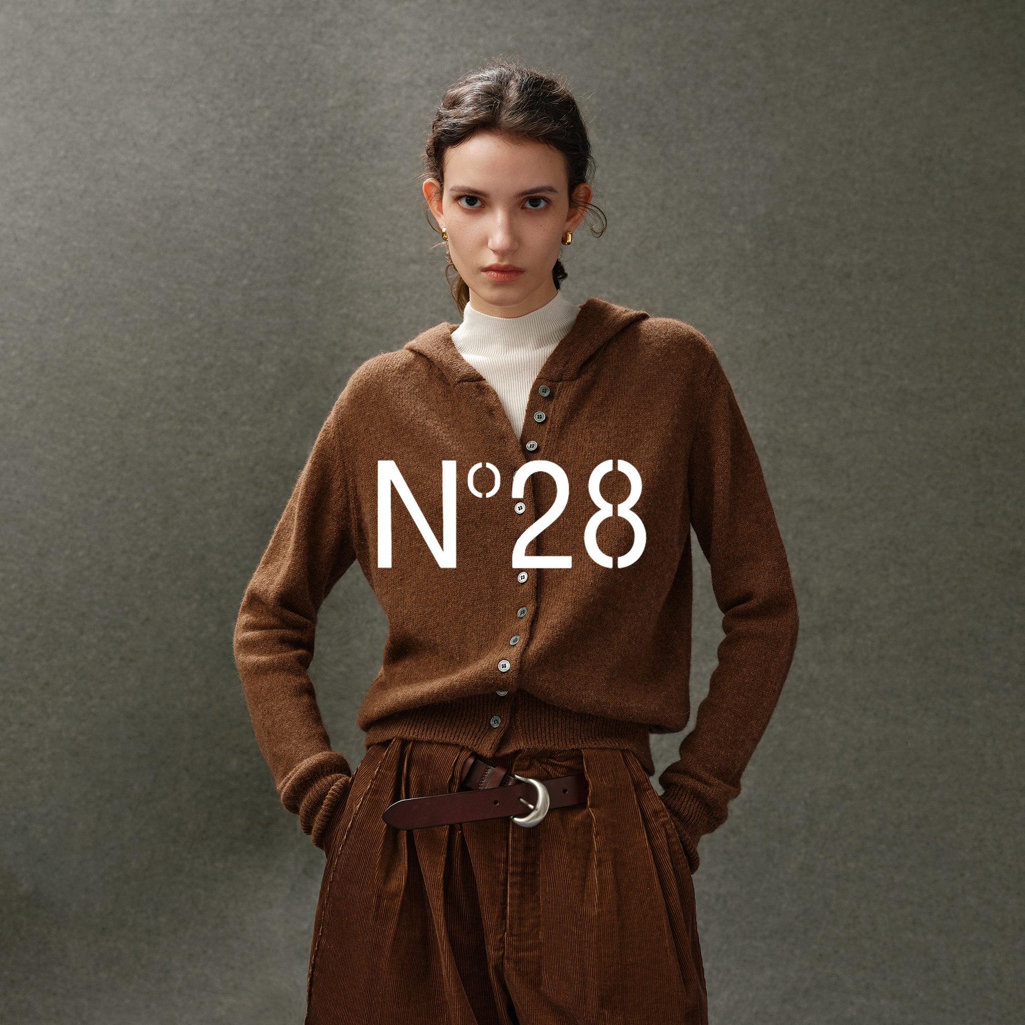 N°28牦牛绒连帽针织开衫女早秋2025新款宽松慵懒高级感毛衣外套