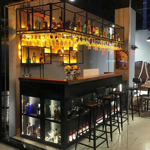 铁艺酒吧吧台餐厅烧烤店清吧实木操作台前台工业风复古收银台转角