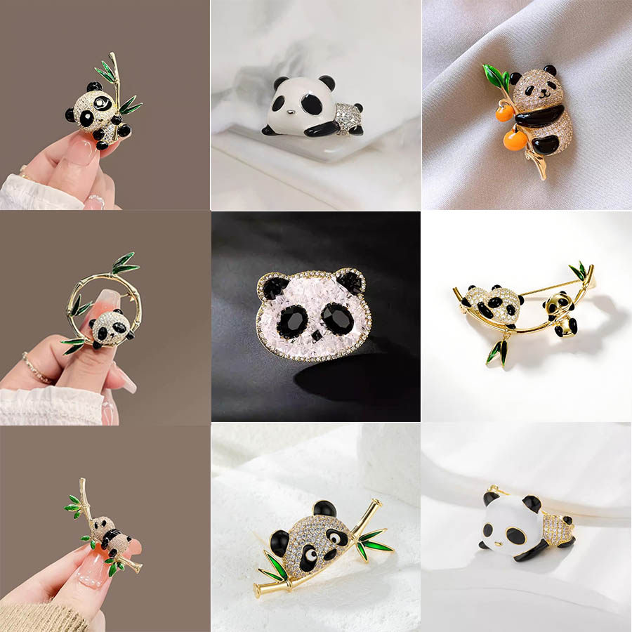 新中式柿柿如意满钻小熊猫胸针