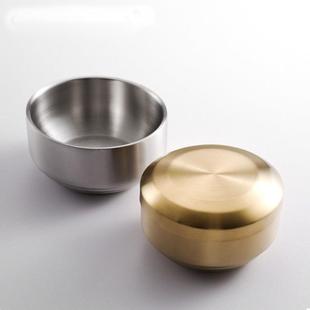 304不锈钢带盖碗家用双层隔热汤碗儿童吃饭碗金色料理泡菜碗 韩式