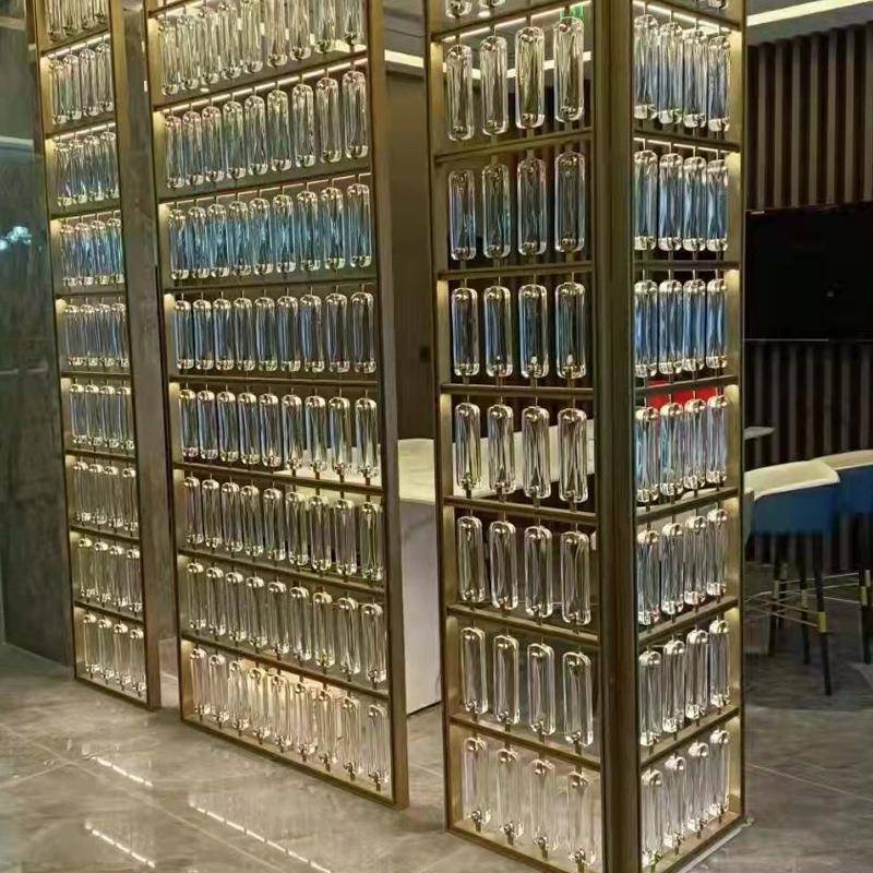 不锈钢水晶玻璃屏风酒店光别隔断透磨水砂TXDXPF10晶玻璃墅屏风工
