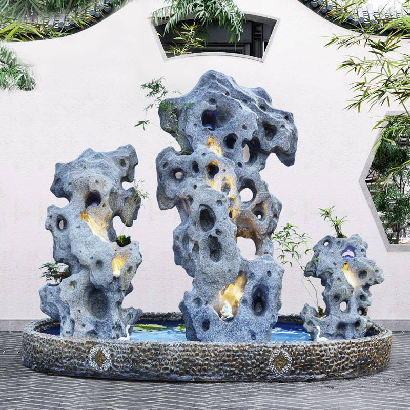 户外大型假山流水喷泉太湖石流水摆件落地景观别墅庭院花园大厅