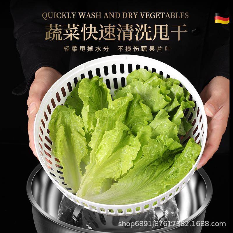 家用不锈钢菜甩机手动水果甩QQK水沥水篮厨干房手压蔬式洗菜甩干