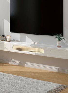 实木悬空电视柜茶几组合客厅小户型壁挂电视柜白色悬浮收纳储物g^