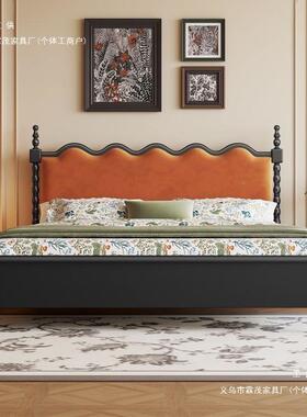 法F89JSJ9J人式复风1床.5实木1米8简约现代双黑色美式轻奢主古卧