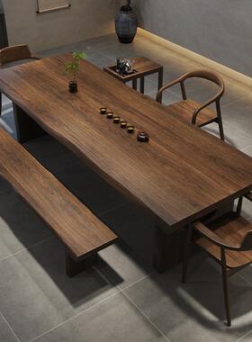 3合F77M8SJ8Y实木大板茶桌椅组一桌五椅大型办公约室客厅简家用新