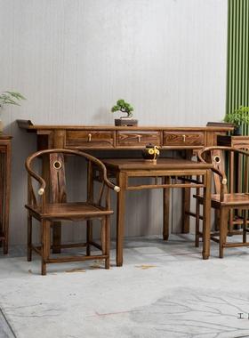 中式古木中堂六件套四件F97SSHH8厅套客太复师椅十实二件套供桌条