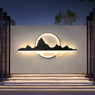 户防外水新中水式庭院花观园景墙别墅墙面山背景影PLP壁装饰灯墙