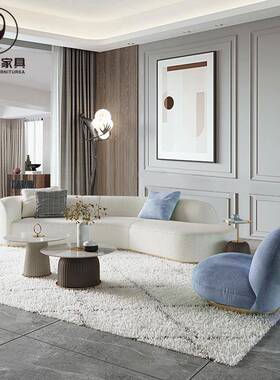 意轻奢创意客厅极圆弧形式沙发设计发师沙接待异形布YMF-745#简艺