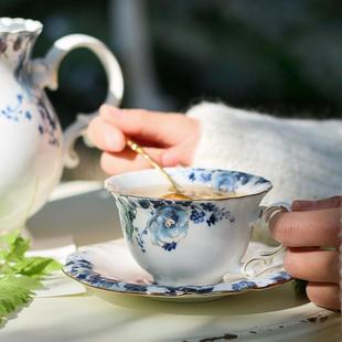 家用整套茶具蓝花高档办公室客厅带托盘架 陶瓷现代泡茶具套装