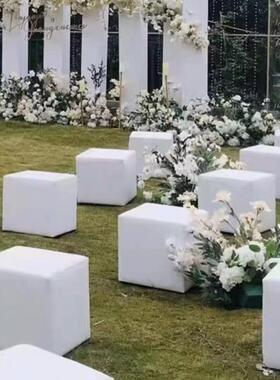 户外婚庆婚简约客厅白色凳子礼车会活展动皮质沙发汽NHC四方形面