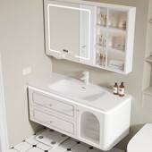 法式 奶油风洗漱台洗手洗脸盆柜挂墙式 卫生间陶瓷一体盆浴室柜组合