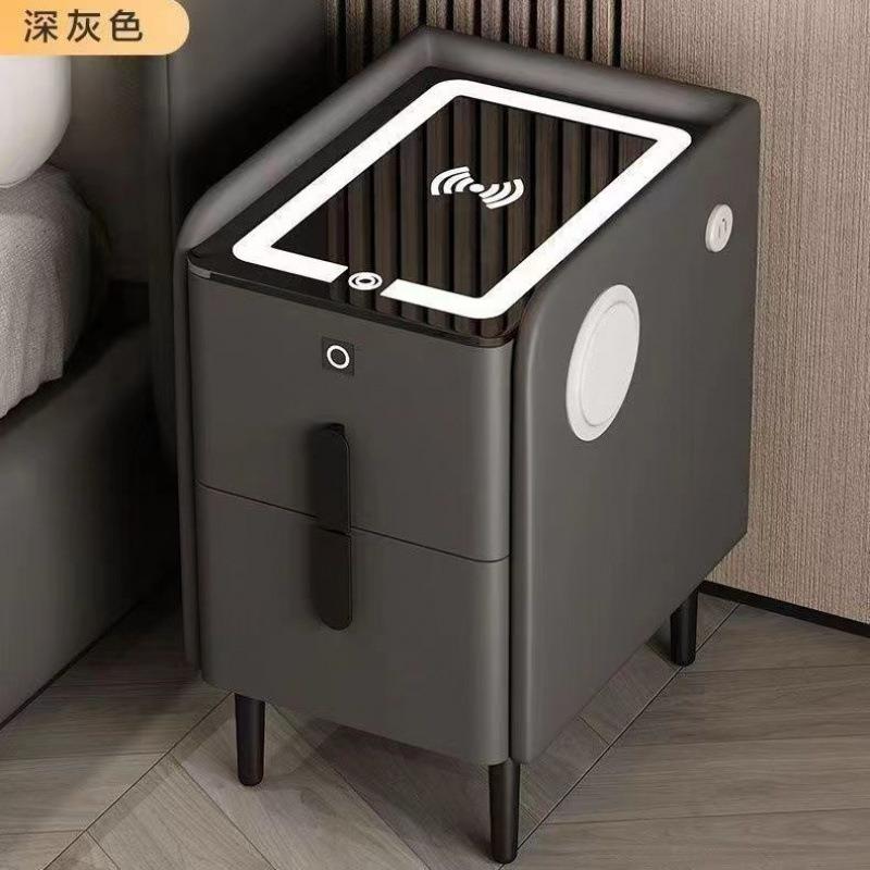 全实木新款智能床头柜超窄小型简约床边柜多功能卧室轻奢岩板柜