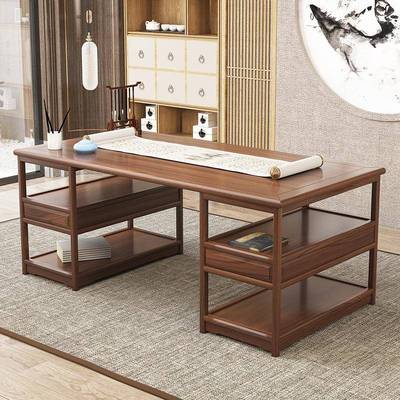新中式全实大书桌画体案书画桌书法中WYY式木办公桌书架一现代桌