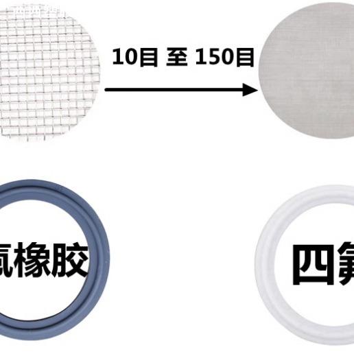 快装带滤网卡箍垫圈 四氟氟橡胶+304滤网快装垫片 食品级快装垫