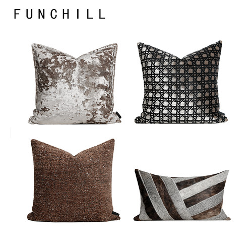 FUNCHILL意式轻奢美容院酒店抱枕客厅高级感黑金棕色沙发靠垫枕
