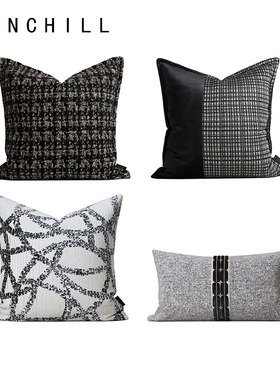Funchill【曼哈顿】轻奢销售部沙发枕黑灰色高档棉麻软垫枕