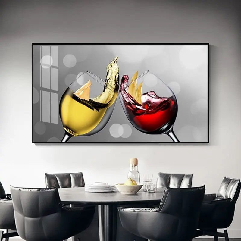 柜简约墙面e单幅装饰画挂画酒杯厨房饭厅壁画餐厅现代轻奢风餐边图片